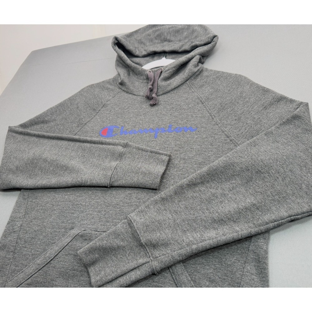 Champion Cowl Neck Hoodie Sweatshirt Gray Script Logo Fleece | Women's Small